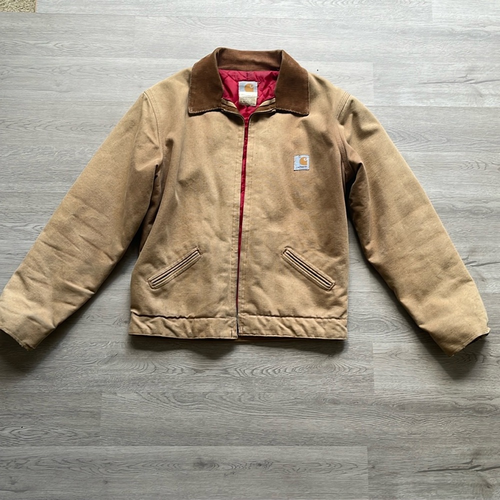 Carhartt Original Duck Detroit Jacket, size Y16 or Adult Small in tan, 90s